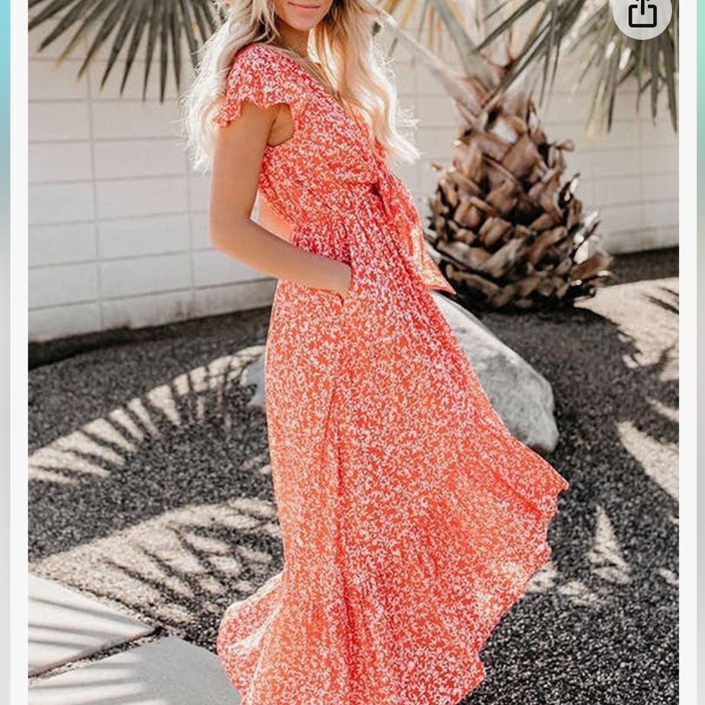 Vici Ditsy Floral Flowy Boho Maxi Hi Low Pockets Prairie Dress Size large